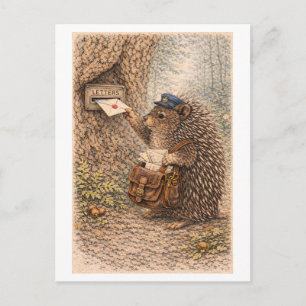 Illustration eines Stachelschweins als Briefträger Postkarte