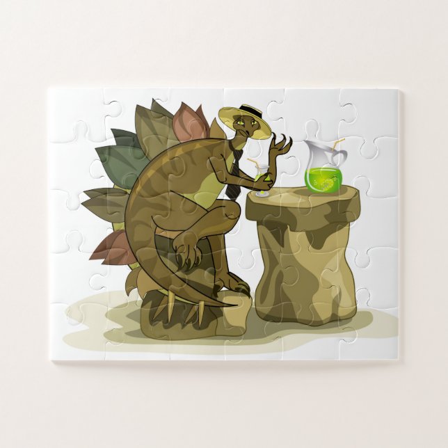 Illustration eines Stegosaurus, der ein Getränk tr (Horizontal)