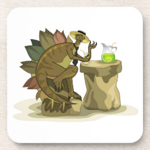 Illustration eines Stegosaurus, der ein Getränk tr Getränkeuntersetzer