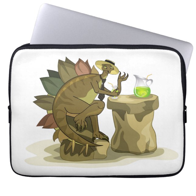 Illustration eines Stegosaurus, der ein Getränk tr Laptopschutzhülle (Vorderseite)