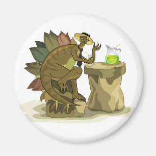 Illustration eines Stegosaurus, der ein Getränk tr Magnet