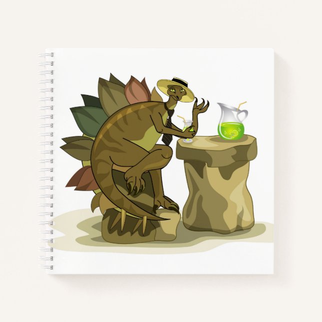 Illustration eines Stegosaurus, der ein Getränk tr Notizbuch (Vorderseite)