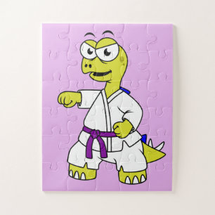 Illustration eines Stegosaurus, der Karate praktiz