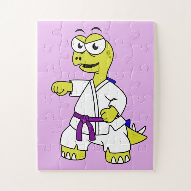 Illustration eines Stegosaurus, der Karate praktiz (Vertikal)