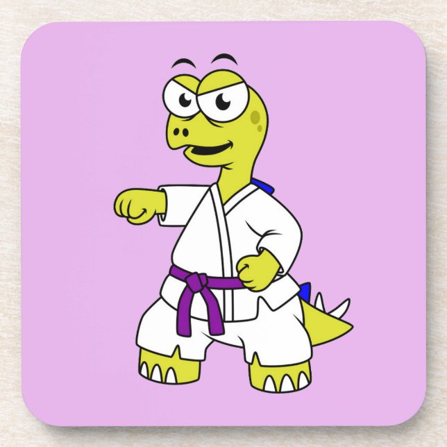 Illustration eines Stegosaurus, der Karate praktiz Getränkeuntersetzer (Vorderseite)