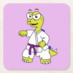Illustration eines Stegosaurus, der Karate praktiz Rechteckiger Pappuntersetzer