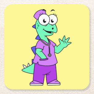 Illustration eines Stegosaurus-Krankenschwesters. Rechteckiger Pappuntersetzer