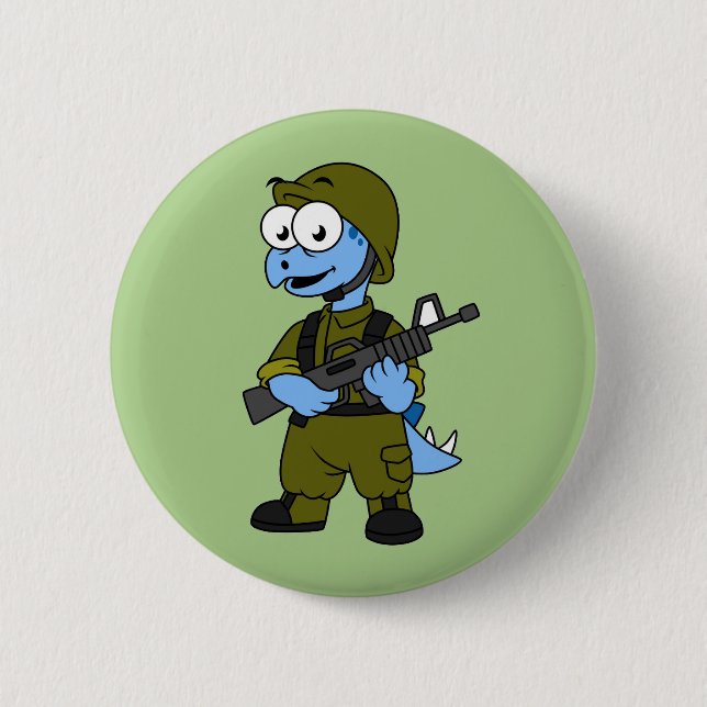 Illustration eines Stegosaurus Soldiers. Button (Vorderseite)