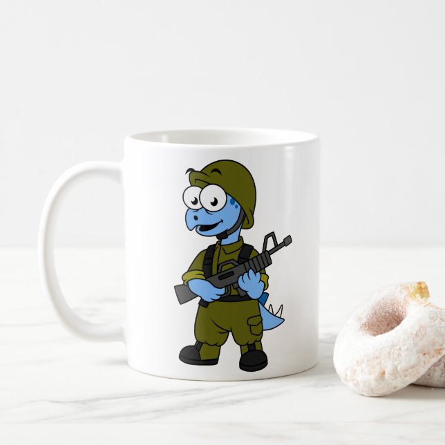 Illustration eines Stegosaurus Soldiers. Kaffeetasse (Mit Donut)