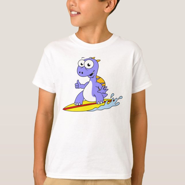 Illustration eines surfenden Spinosauriers. T-Shirt (Vorderseite)