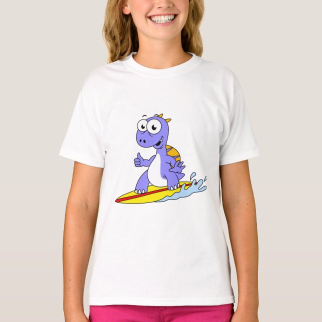 Illustration eines surfenden Spinosauriers. T-Shirt (Vorderseite)