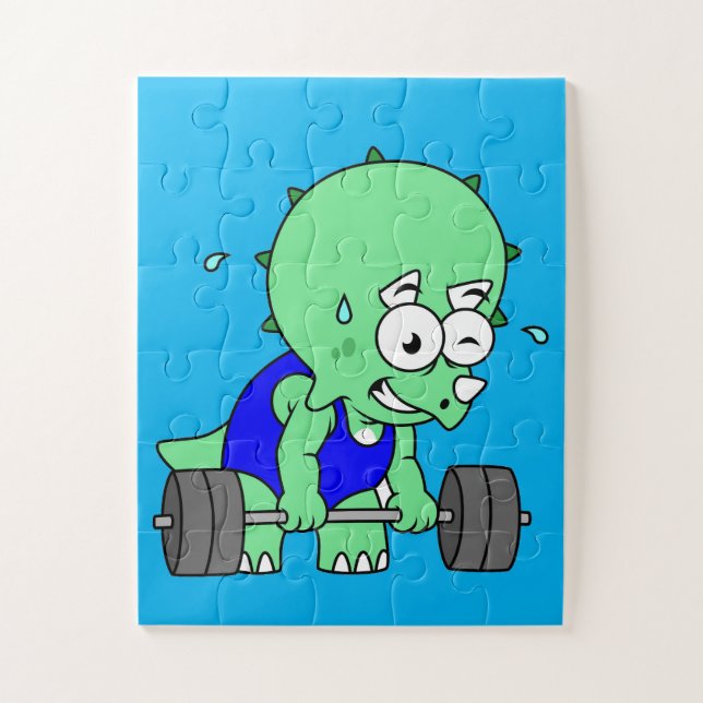 Illustration eines Triceratops, der Gewichte hebt. (Vertikal)