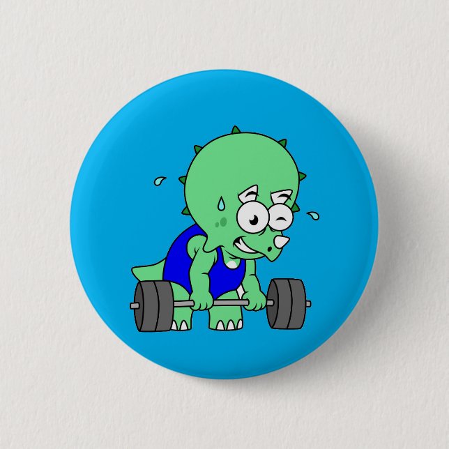 Illustration eines Triceratops, der Gewichte hebt. Button (Vorderseite)