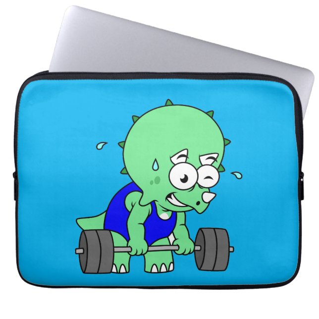 Illustration eines Triceratops, der Gewichte hebt. Laptopschutzhülle (Vorderseite)