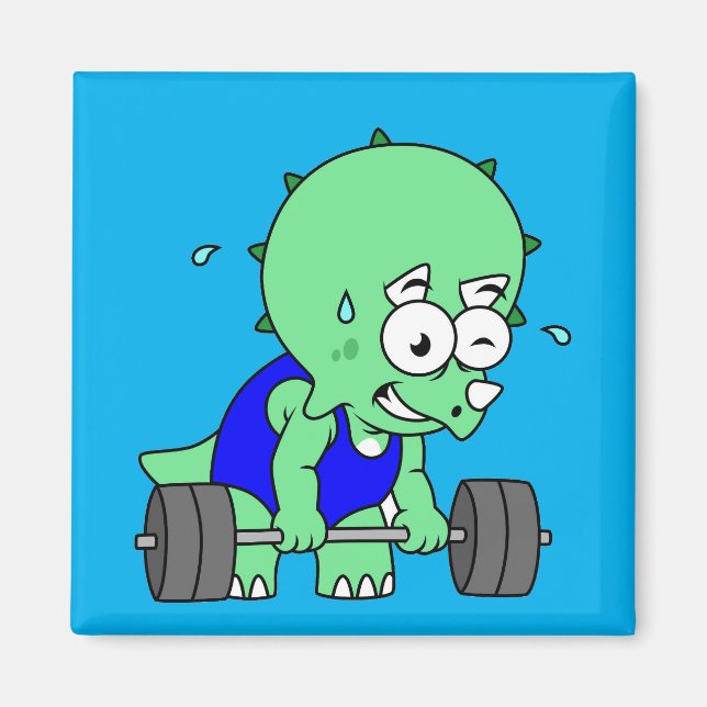 Illustration eines Triceratops, der Gewichte hebt. Magnet (Vorne)
