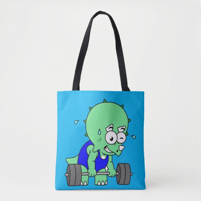 Illustration eines Triceratops, der Gewichte hebt. Tasche (Vorderseite)