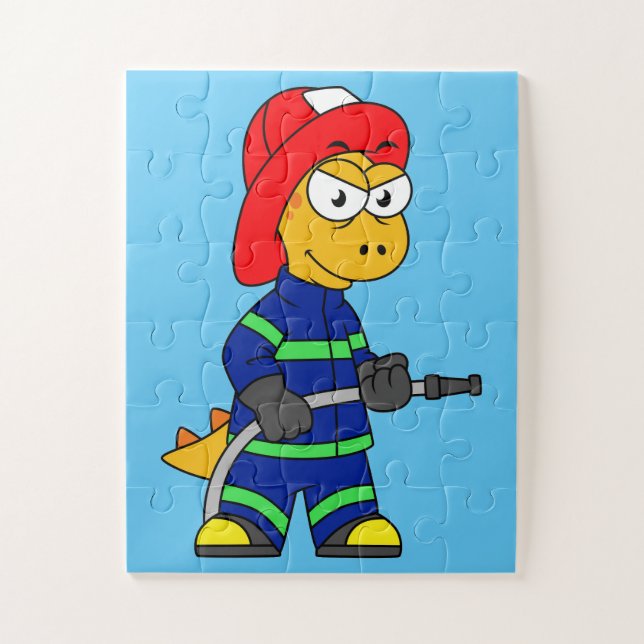 Illustration eines Tyrannosaurus Rex Feuerwehrmann (Vertikal)