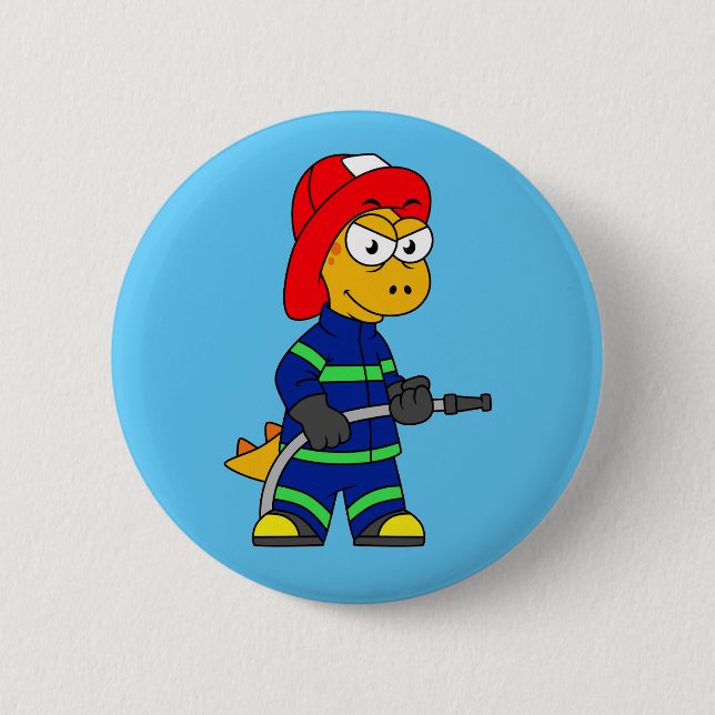 Illustration eines Tyrannosaurus Rex Feuerwehrmann Button (Vorderseite)