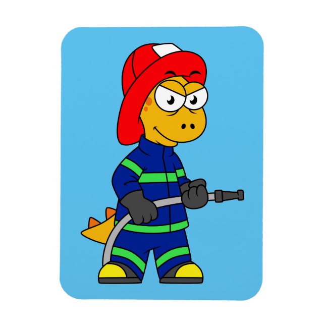 Illustration eines Tyrannosaurus Rex Feuerwehrmann Magnet (Vertikal)