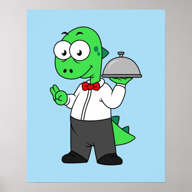 Illustration eines Tyrannosaurus Rex Food Kellners Poster (Vorne)