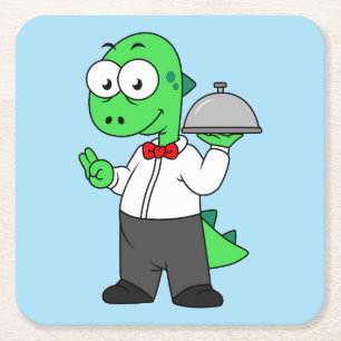 Illustration eines Tyrannosaurus Rex Food Kellners Rechteckiger Pappuntersetzer