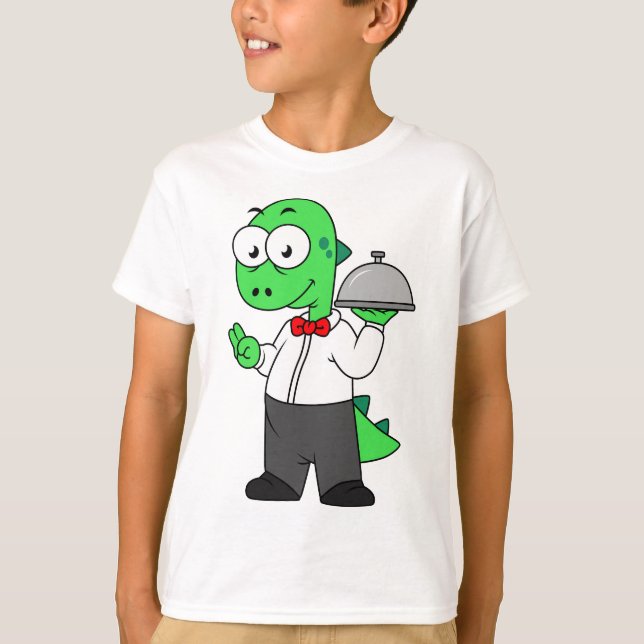 Illustration eines Tyrannosaurus Rex Food Kellners T-Shirt (Vorderseite)
