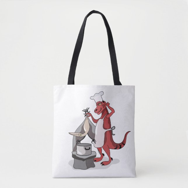 Illustration eines Tyrannosaurus Rex Koch Cooking. Tasche (Vorderseite)
