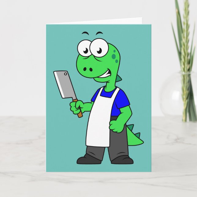 Illustration eines Tyrannosaurus Rex Metzgers. Karte (Vorderseite)