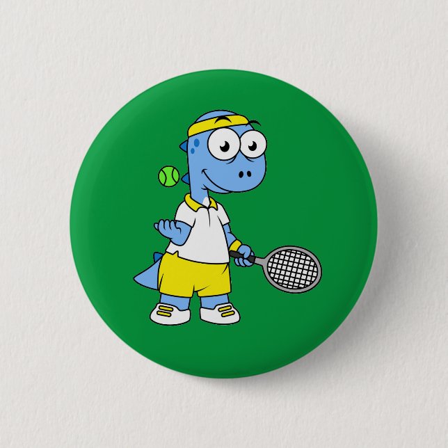Illustration eines Tyrannosaurus Rex Tennis Player Button (Vorderseite)