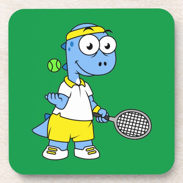 Illustration eines Tyrannosaurus Rex Tennis Player Getränkeuntersetzer (Vorderseite)