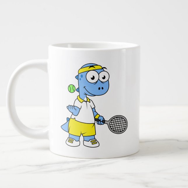 Illustration eines Tyrannosaurus Rex Tennis Player Jumbo-Tasse (Links)