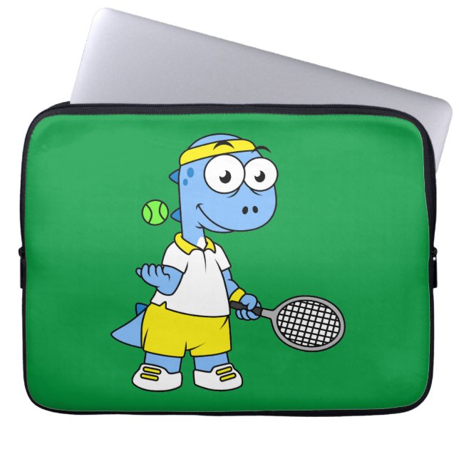 Illustration eines Tyrannosaurus Rex Tennis Player Laptopschutzhülle (Vorderseite)
