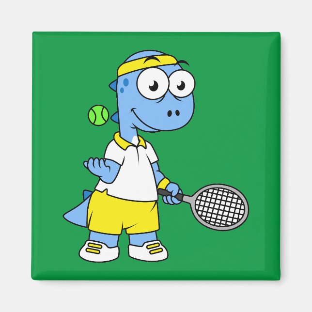 Illustration eines Tyrannosaurus Rex Tennis Player Magnet (Vorne)