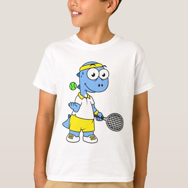 Illustration eines Tyrannosaurus Rex Tennis Player T-Shirt (Vorderseite)