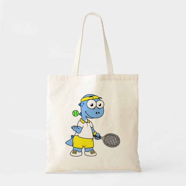 Illustration eines Tyrannosaurus Rex Tennis Player Tragetasche (Vorne)