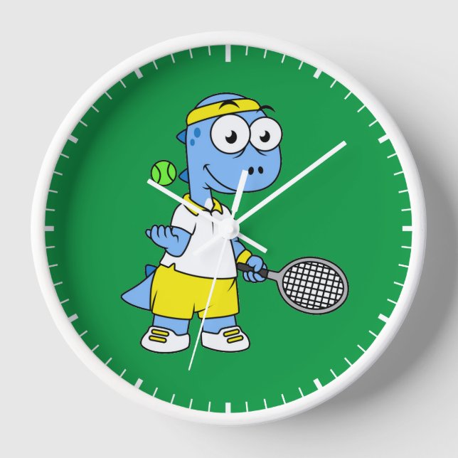 Illustration eines Tyrannosaurus Rex Tennis Player Uhr (Vorderseite)