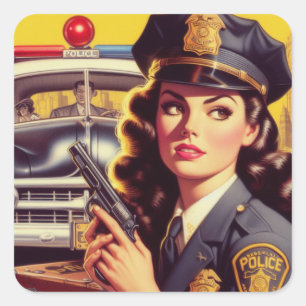 Illustration eines vintage Polizeibeamten Quadratischer Aufkleber