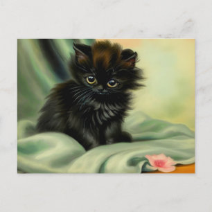 Illustration eines vintage schwarzen Kätzchens Postkarte