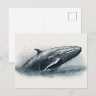 Illustration eines Wals, der aus dem Ozean springt Postkarte