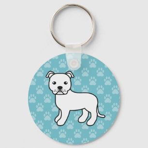Illustration eines weißen Staffordshire Bull Terri Schlüsselanhänger