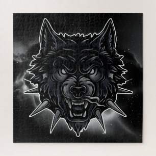Illustration eines wilden Wolfes mit Stachelhalsba