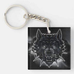 Illustration eines wilden Wolfes mit Stachelhalsba Schlüsselanhänger