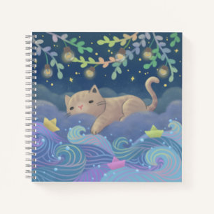 Illustration Fantasie vom Traum einer Katze Notizbuch