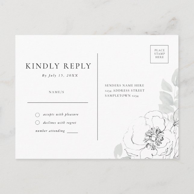 Illustration florale botanique carte postale RSVP (Dos)