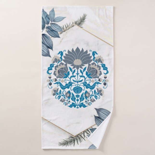 Illustration Florale Mandala, Cadres Fleurs (Serviette de bain)