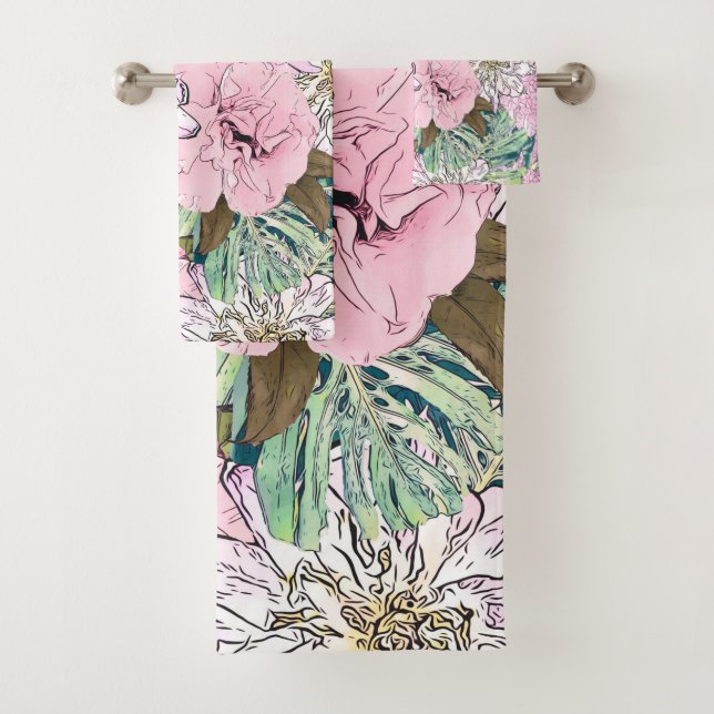 Illustration florale rose et blanche de mignonne f (En situation)