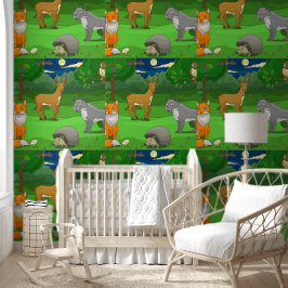 Illustration Forest Animals Fox Wolf Deer Tapete