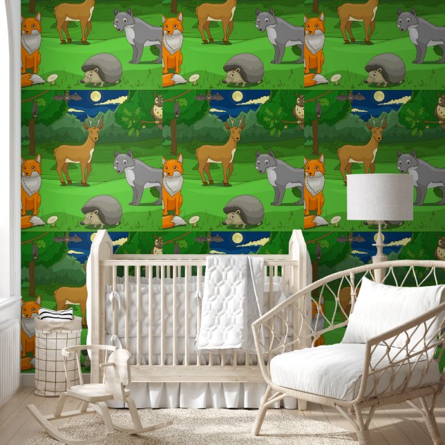 Illustration Forest Animals Fox Wolf Deer Tapete (Kinder)