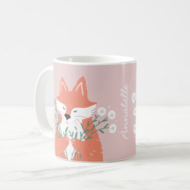 Illustration Fox Riechen Blume Personalisiert Kaffeetasse (Vorderseite Links)