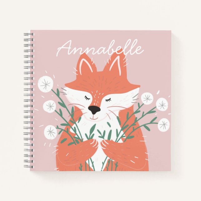 Illustration Fox Riechen Blume Personalisiert Notizbuch (Vorderseite)